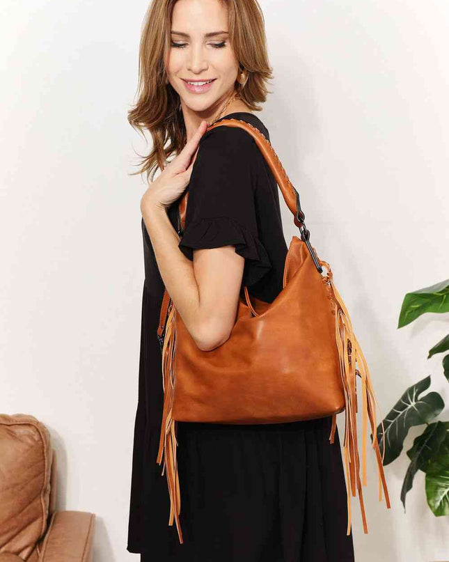 SHOMICO PU Leather Fringe Detail Shoulder Bag