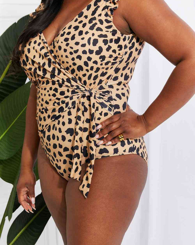 Marina West Swim Full Size Float On Ruffle Faux Wrap One-Piece in Leopard