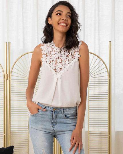Lace Trim Round Neck Long Sleeve Tank Top