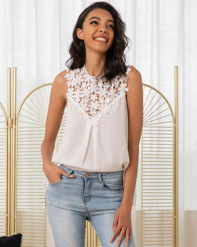 Lace Trim Round Neck Long Sleeve Tank Top