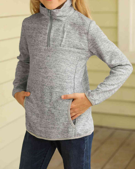 Kids Quarter-Zip Collar Sweatshirt with Kangaroo Pocket