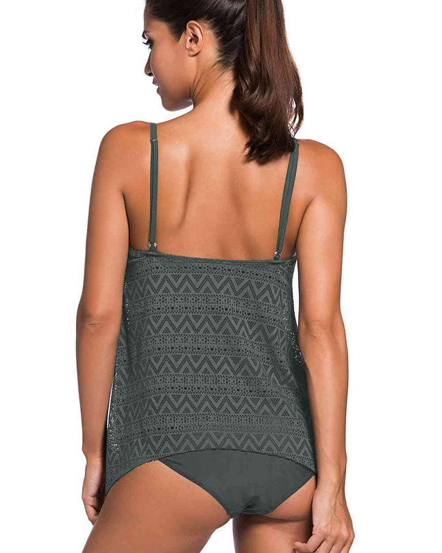 Full Size Spaghetti Strap Scoop Neck Tankini Set