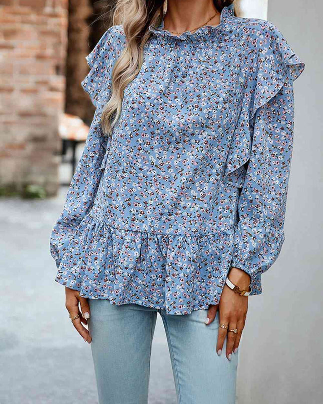 Ruffle Collar Long Sleeve Peplum Top