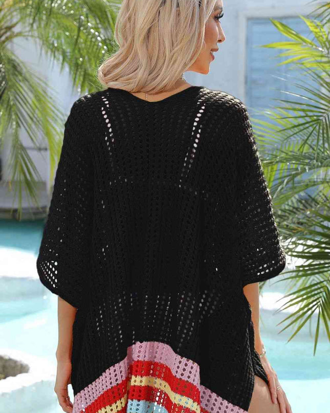 Rainbow Stripe Openwork Slit Cover-Up