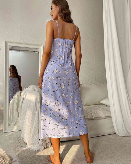 Printed Tie Shoulder Midi Night Dress