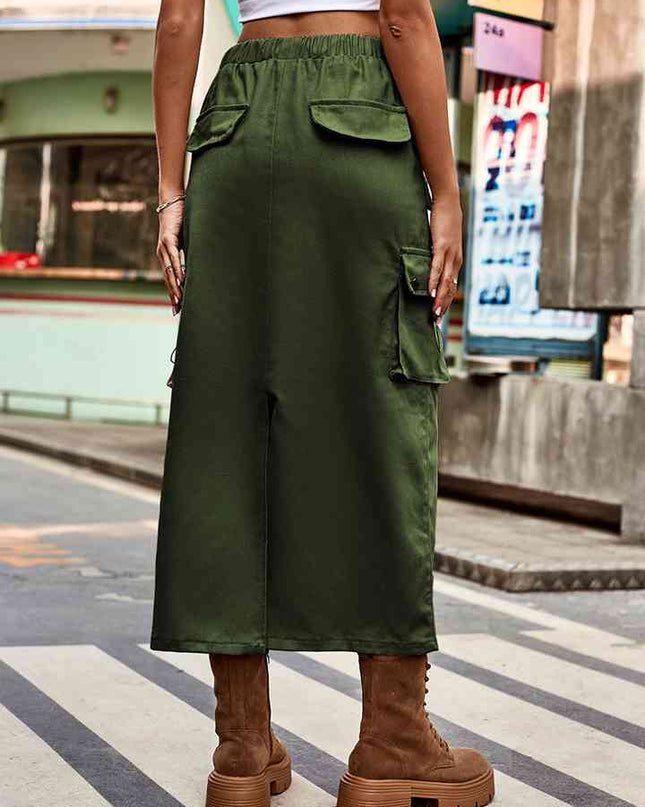 Drawstring Waist Slit Denim Skirt