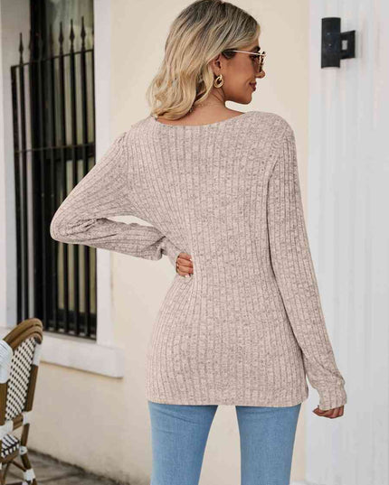 Square Neck Ribbed Long Sleeve T-Shirt