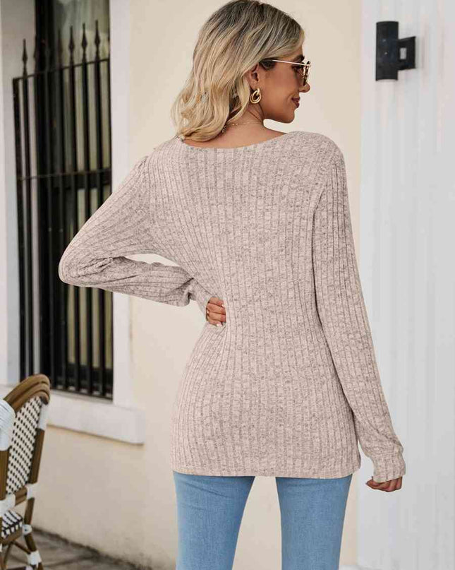Square Neck Ribbed Long Sleeve T-Shirt