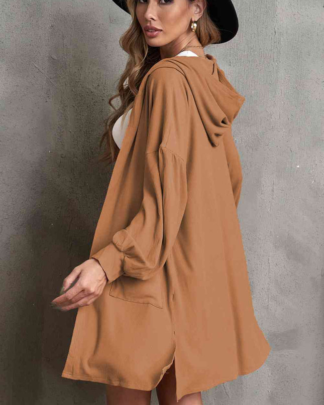 Open Front Hooded Longline Cardigan with Pockets