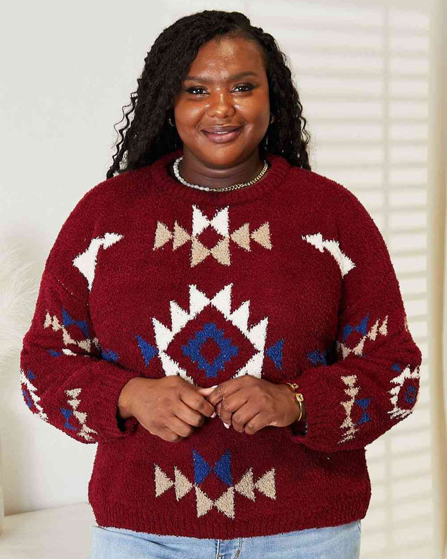 HEYSON Full Size Aztec Soft Fuzzy Sweater