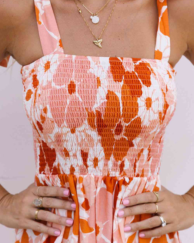Floral Tie-Shoulder Smocked Maxi Dress