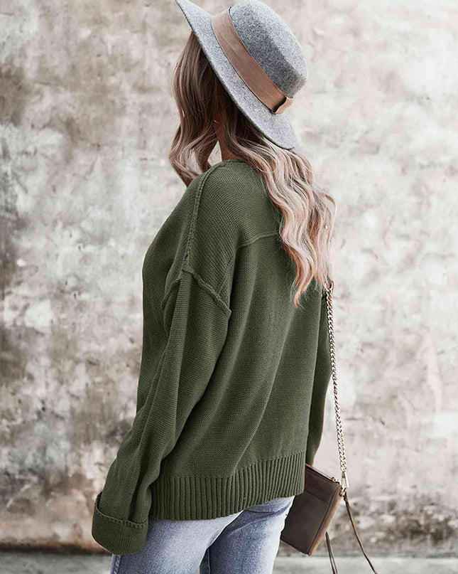 Buttoned Exposed Seam Knit Top