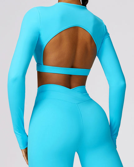 Cutout Mock Neck Long Sleeve Active T-Shirt