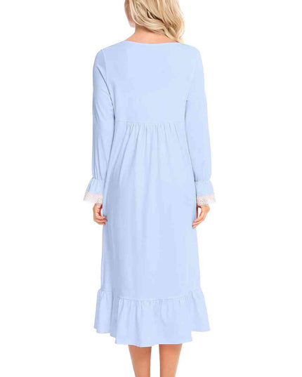 Lace Detail Square Neck Flounce Sleeve Night Dress