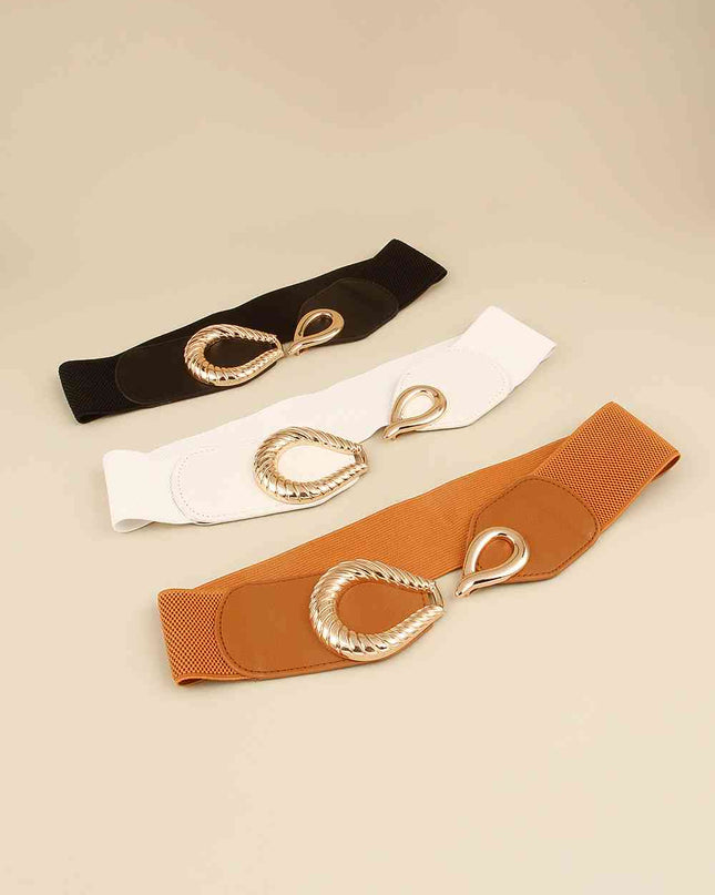 Ribbed Alloy Buckle Elastic Belt