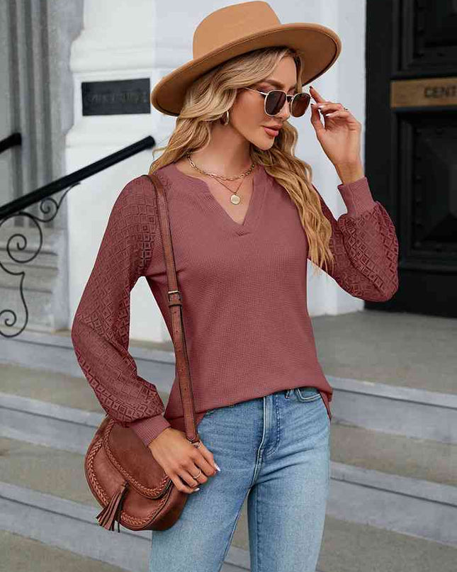 Notched Neck Raglan Sleeve Blouse