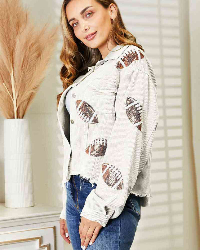 Football Patch Raw Hem Shacket