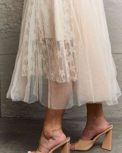 Ninexis Lace Flowy Midi Skirt