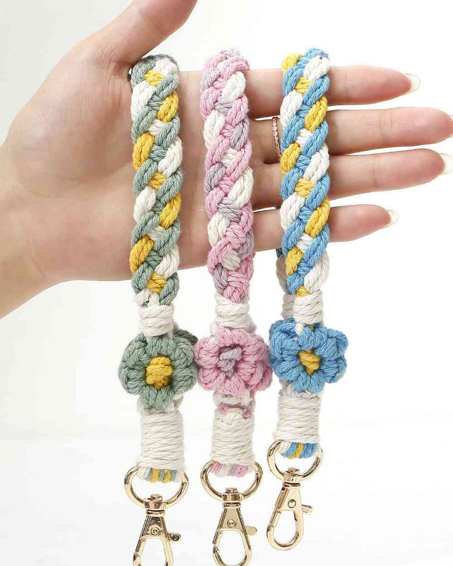 Floral Braided Wristlet Key Chain