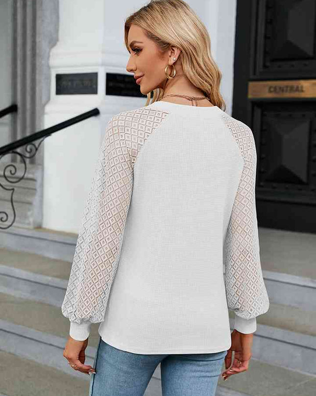 Notched Neck Raglan Sleeve Blouse