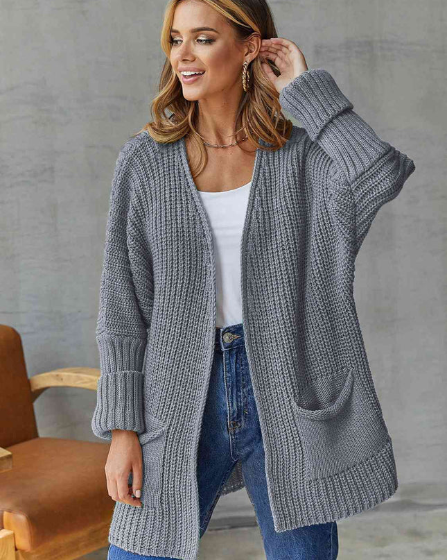 Open Front Long Sleeve Cardigan with Pockets