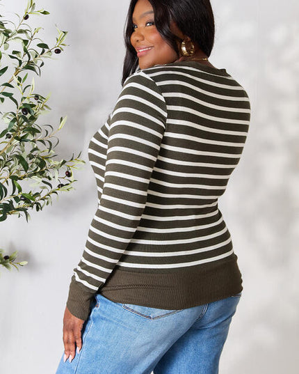 Zenana Full Size Striped Snap Down Cardigan