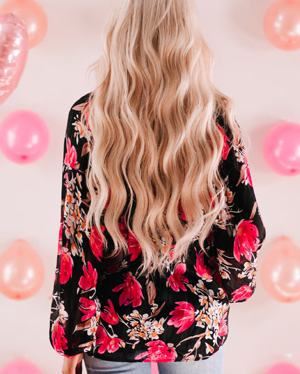 Floral V-Neck Balloon Sleeve Blouse