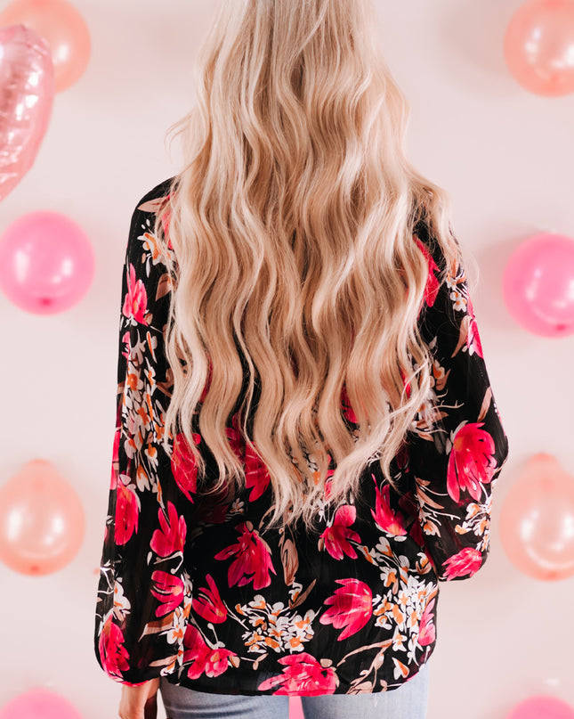 Floral V-Neck Balloon Sleeve Blouse