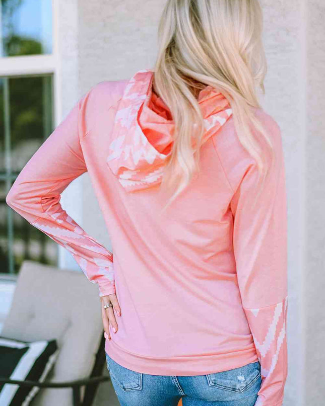 Printed Long Sleeve Hoodie with Pocket