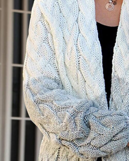 Color Block Open Front Cable-Knit Cardigan