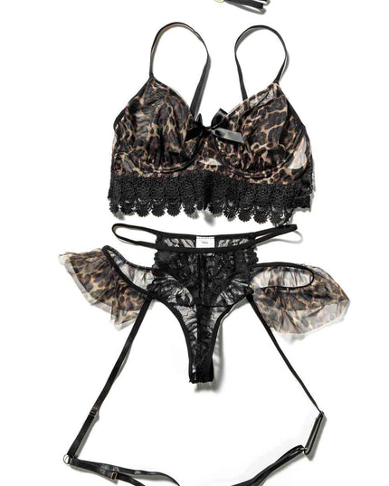 Leopard Spliced Lace Lingerie Set