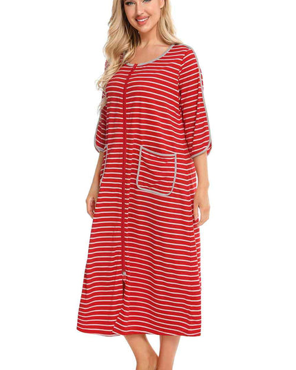 Round Neck Three-Quarter Sleeve Midi Night Dress