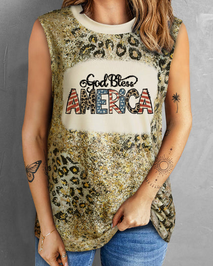 GOD BLESS AMERICA Graphic Leopard Tank
