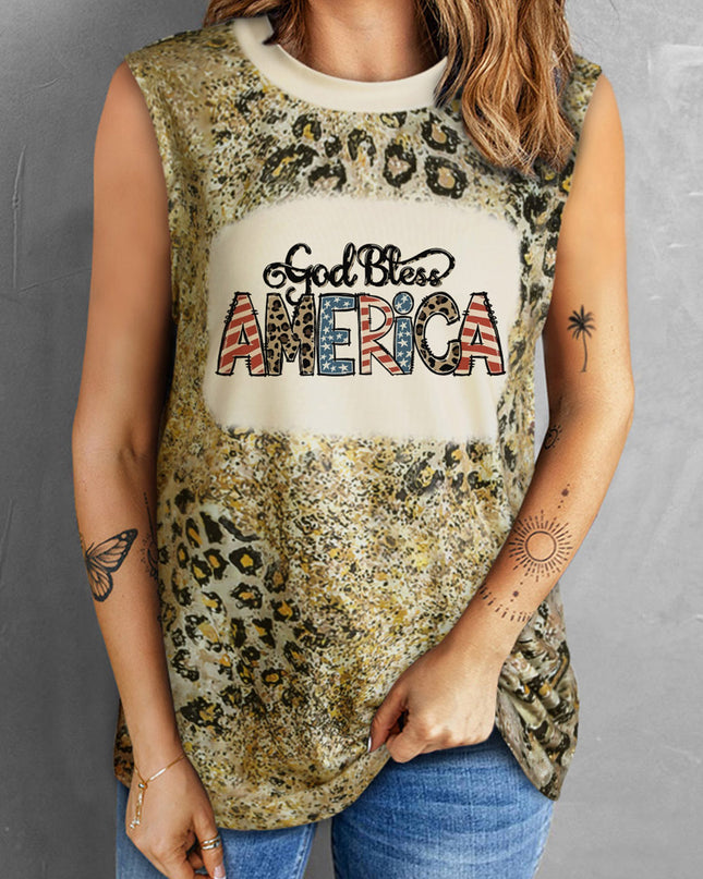GOD BLESS AMERICA Graphic Leopard Tank