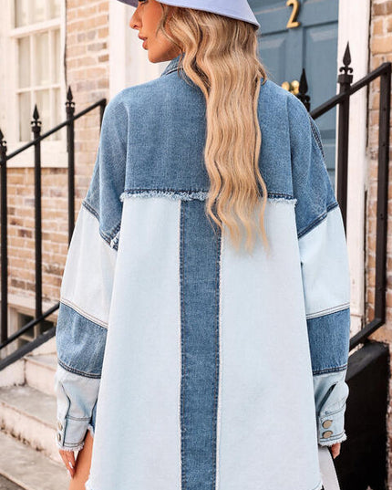 Raw Hem Button Up Denim Jacket with Breast Pockets