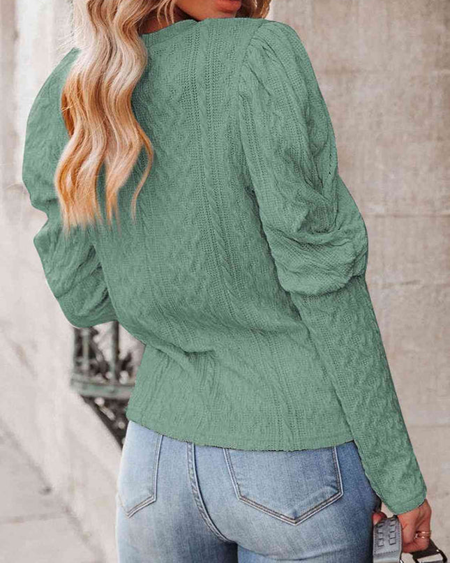 Round Neck Puff Sleeve Knit Top