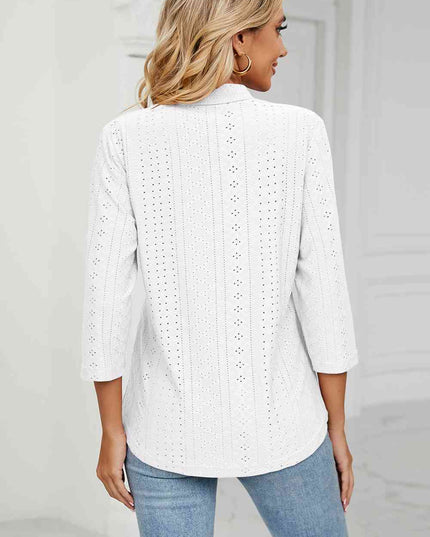 Eyelet Three-Quarter Sleeve Blouse