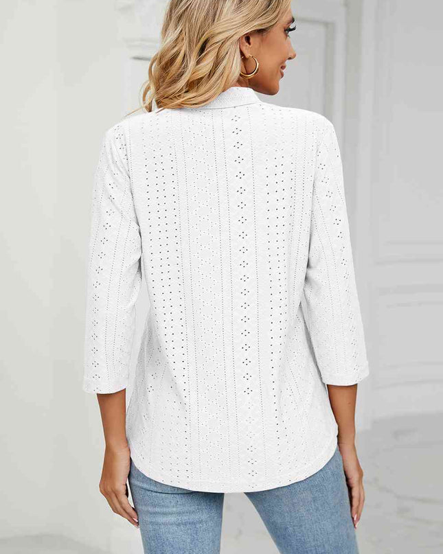 Eyelet Three-Quarter Sleeve Blouse