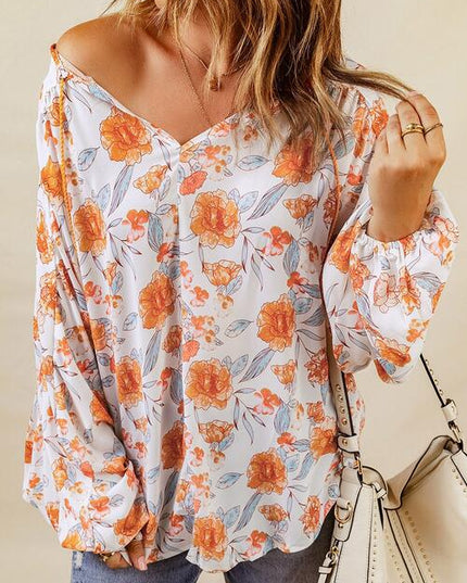 Floral Tie Neck Balloon Sleeve Blouse