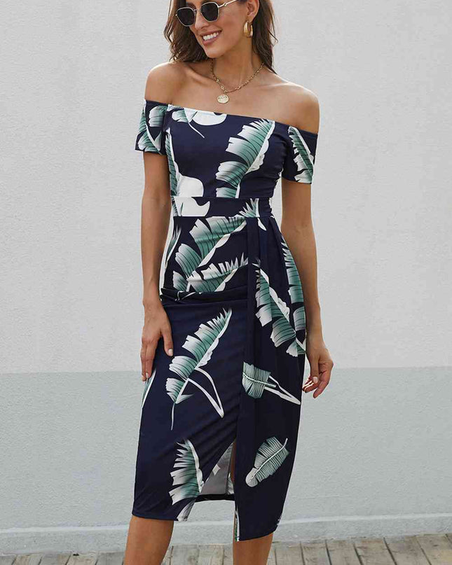 Printed Off-Shoulder Split Dress