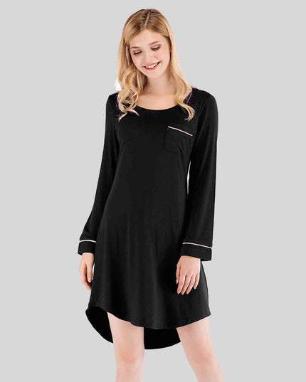 Round Neck Night Dress with Pocket