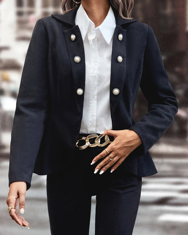 Buttoned Lapel Collar Long Sleeve Blazer