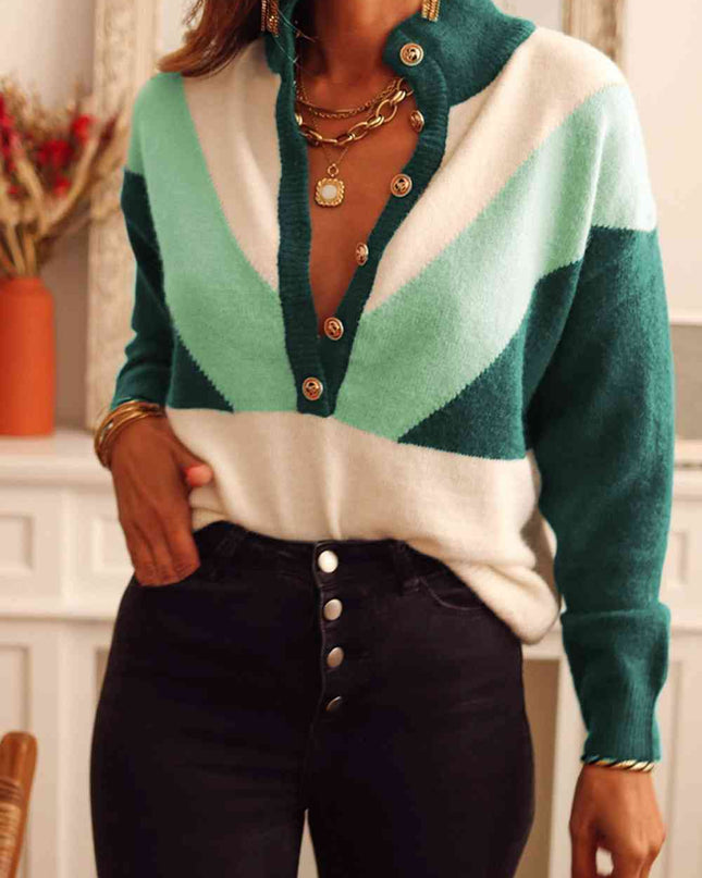 Color Block Buttoned Sweater