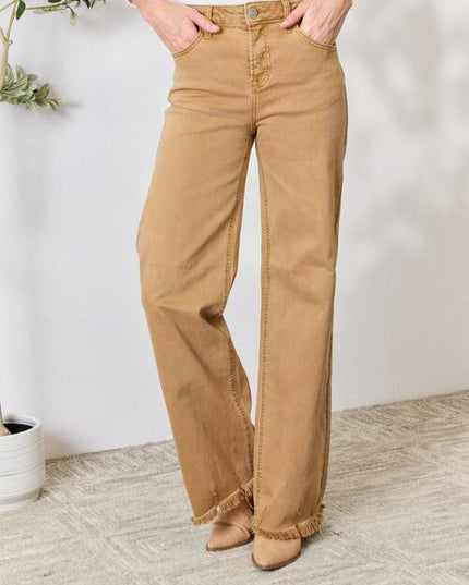 RISEN Full Size Fringe Hem Wide Leg Jeans