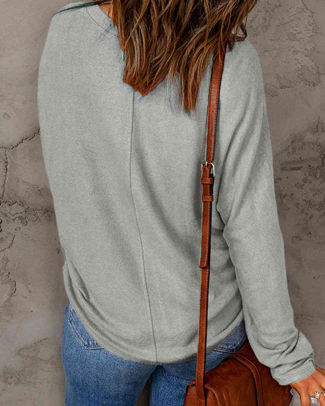 Seam Detail Round Neck Long Sleeve Top