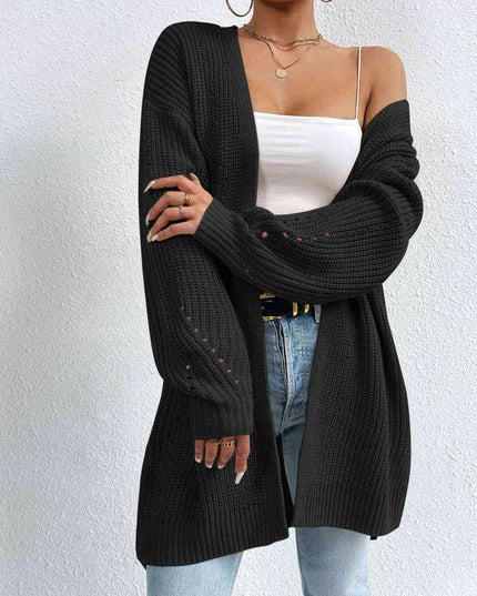 Open Front Dropped Shoulder Slit Cardigan