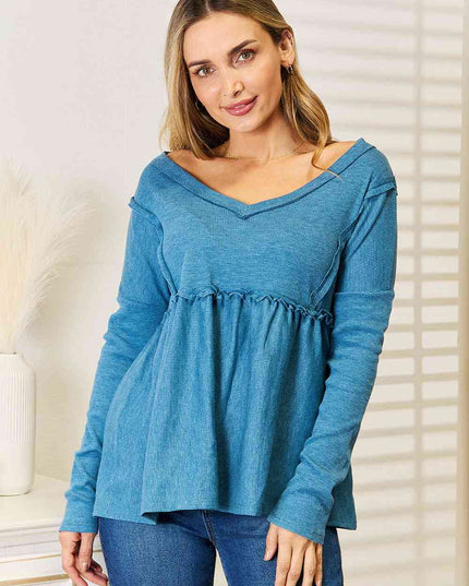 Jade By Jane Full Size Frill Trim Babydoll Blouse
