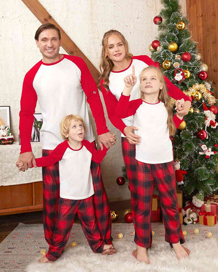 Raglan Sleeve Top and Plaid Pants Set