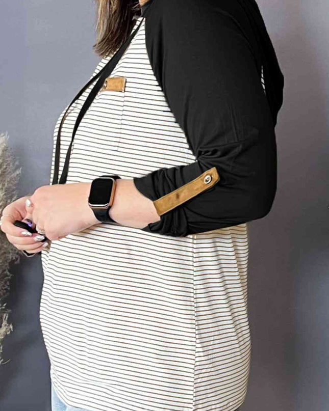 Plus Size Striped Long Sleeve Hoodie