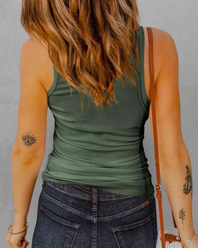 Notched Neck Ribbed Tank Top